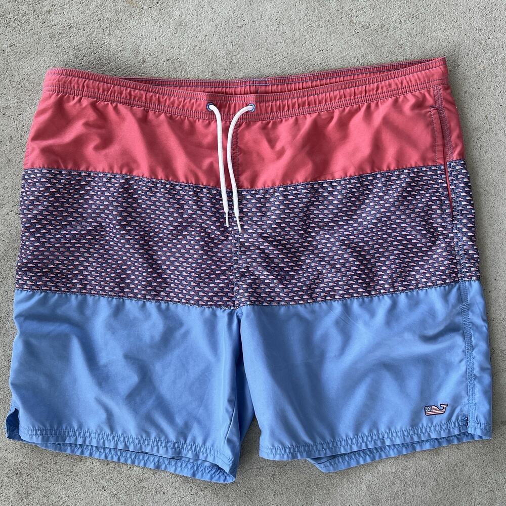 Men's Two-Tone Coral and Light Blue Swim Trunks- XXL